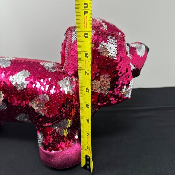 Valentine Weiner Dachshund Dog Sequin Pink Silver Hearts Reverse 18in Toy Plush - Picture 15 of 16
